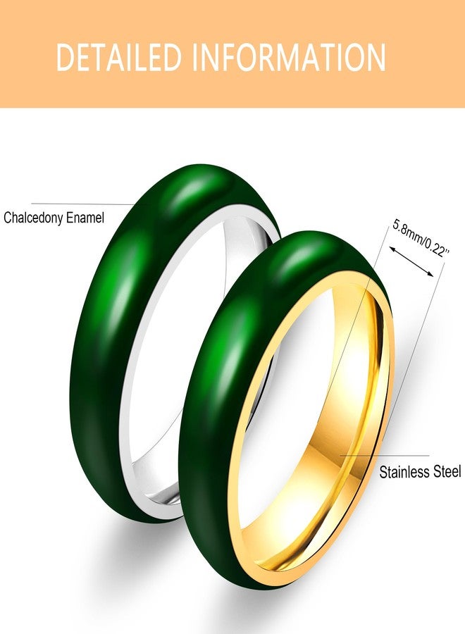 Tobestu 6mm Stainess Steel Green Enamel Imitation Chalcedony Couple Anniversary Birthday Rings YA4405 Silver Size7 - Image 3